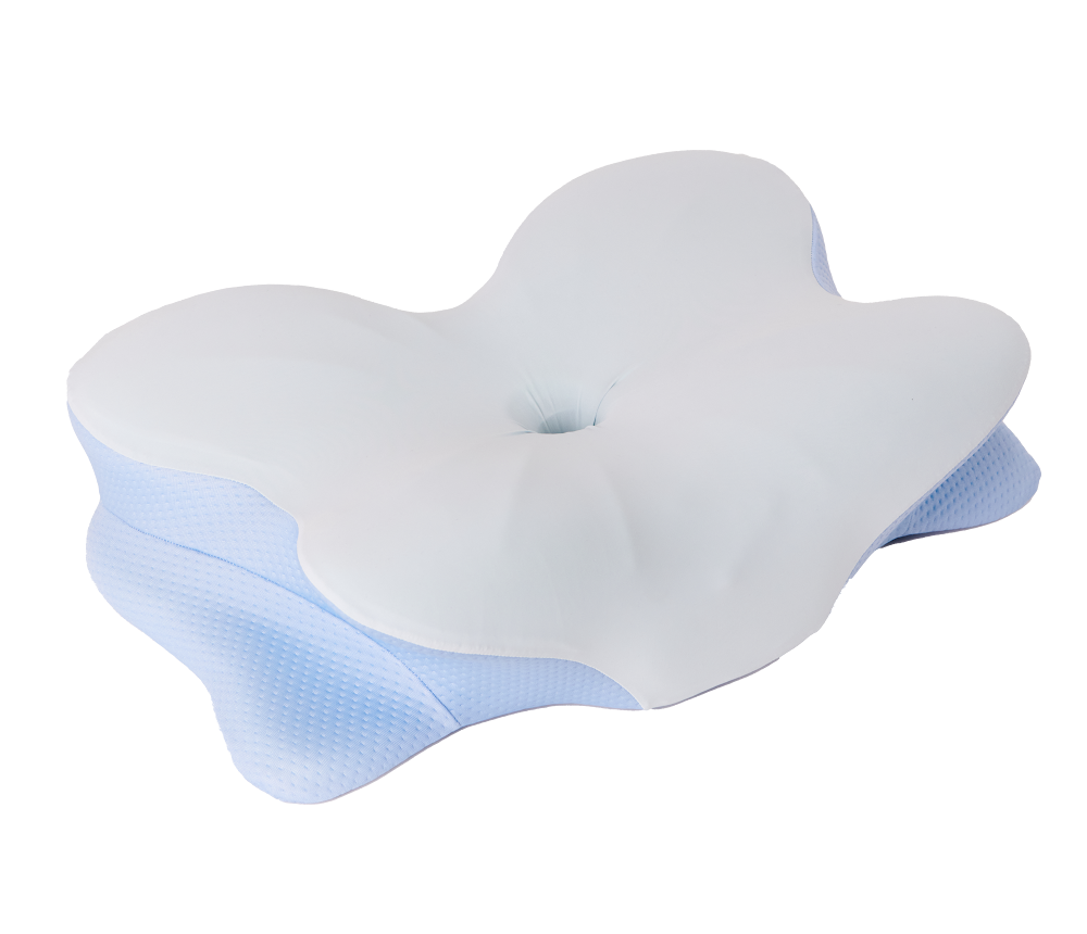 Derila contour pillow in white and light blue